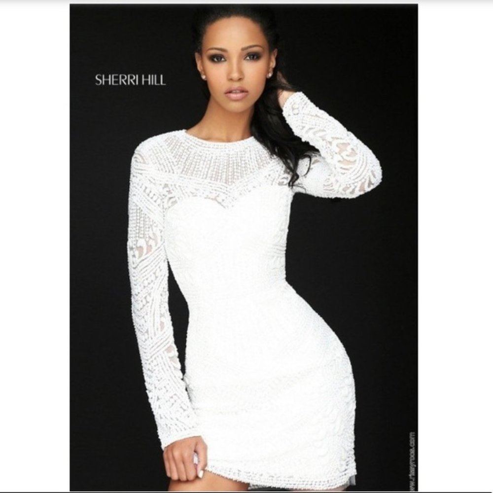 Sherri Hill White Beaded Dress 0/00